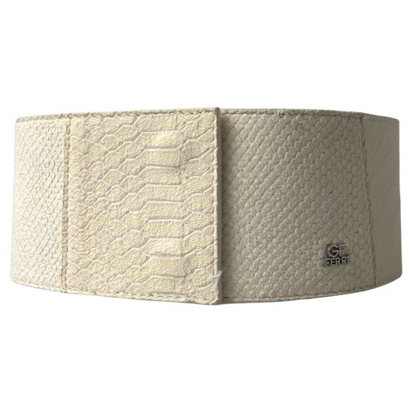 GF Ferre Off White Waxed Cotton Wide Fashion Waistband Women's Belt